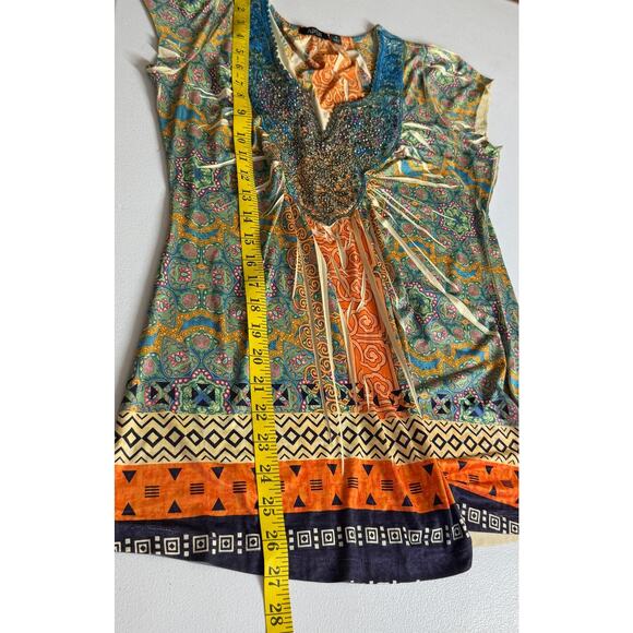 Apt 9 Women’s Paisley Boho Print Short Sleeve Top Small Poly Spandex - Picture 5 of 11